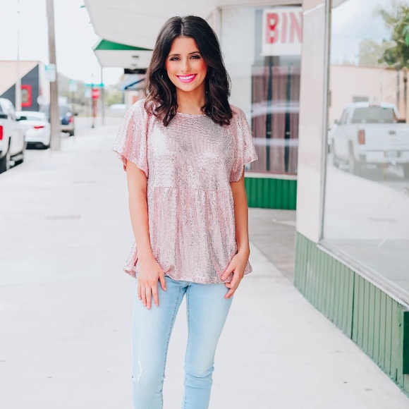 NWT Blush Sequin Babydoll Top Sz Small - Picture 2 of 4